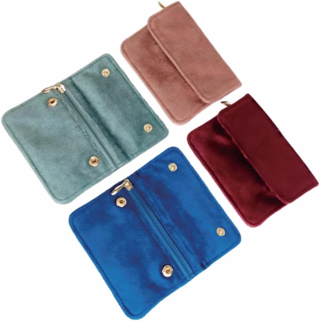 4pcs Velvet Small Jewelry Pouches with Zipper and Button Gift Bags for Bracelet Necklace,Ring,Earrings,Earphone,Wedding Favors, Party Favors,Travel,3.3" X 4.5" (Mix color)