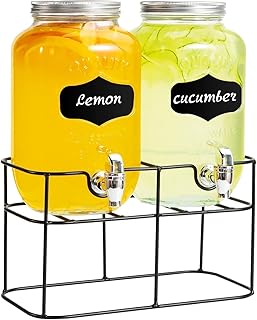 2 Pack Drink Dispenser with Stand Beverage Dispenser 1 Gallon Glass Drink Dispensers for Parties Lemonade Sangria Dispense...
