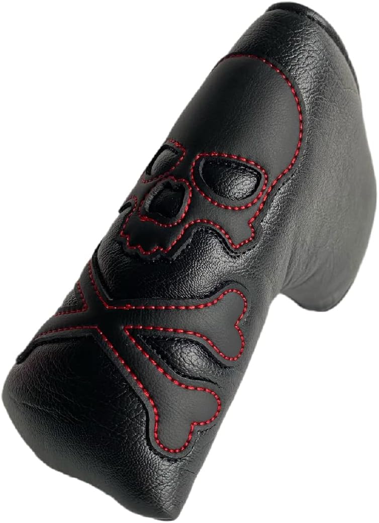 Golf Putter Cover Blade Putter Headcover Magnetic Black Red Stitching Skull Golf Club Headcover fits for Scotty Cameron Select Newport Series Putters Protect Golf Clubs Protector for Men