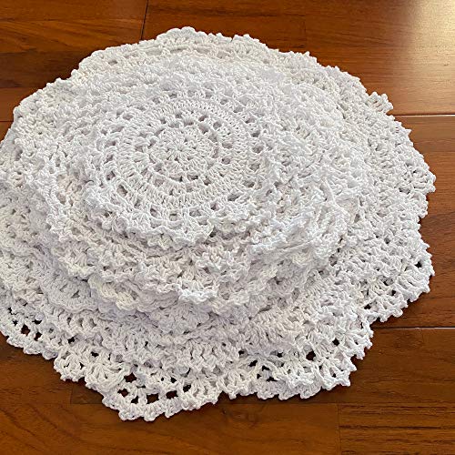 Kilofly 14 Pcs Cotton Crochet Doilies 4"-11.5" Handmade White Beige Placemats #TOP1