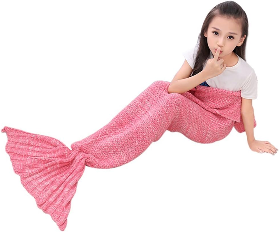 Roluck Mermaid Tail Blanket Handmade Warm Keeper Autumn Winter Blanket for Girls (Pink)