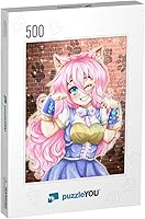 Vista 16 de Happy Kawaii Anime Neko Girl of Pink Hair, Anime Illustra... Rompecabezas con 1000 piezas