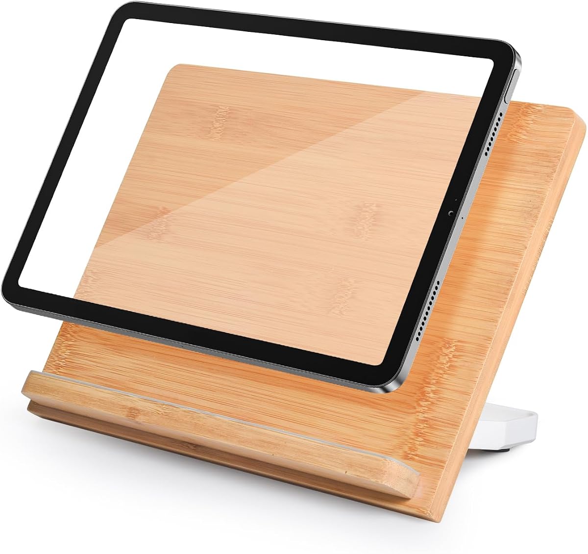 wishacc Bamboo Tablet Stand for Desk, 11"x8.2" Large Wooden Tablet Holder with Adjustable Angles, Thick Case Friendly Wood Stand for iPad Pro 12.9, Samsung, E-Readers, Kitchen & Drawing