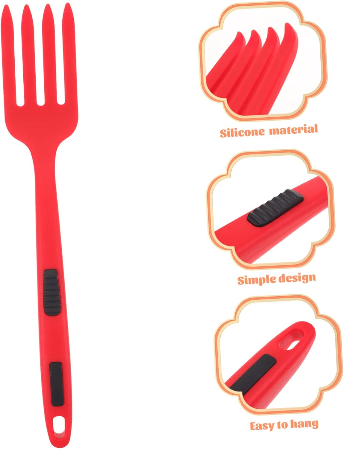 Red Silicone Pasta Server Fork, Ergonomic Reusable Cooking Tool