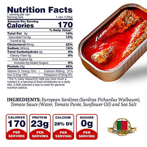 Santo Amaro Authentic Portuguese Sardines in Tomato Sauce, Paleo Friendly, Wild Caught, Pack of 6  
Santo Amaro Hand-pac