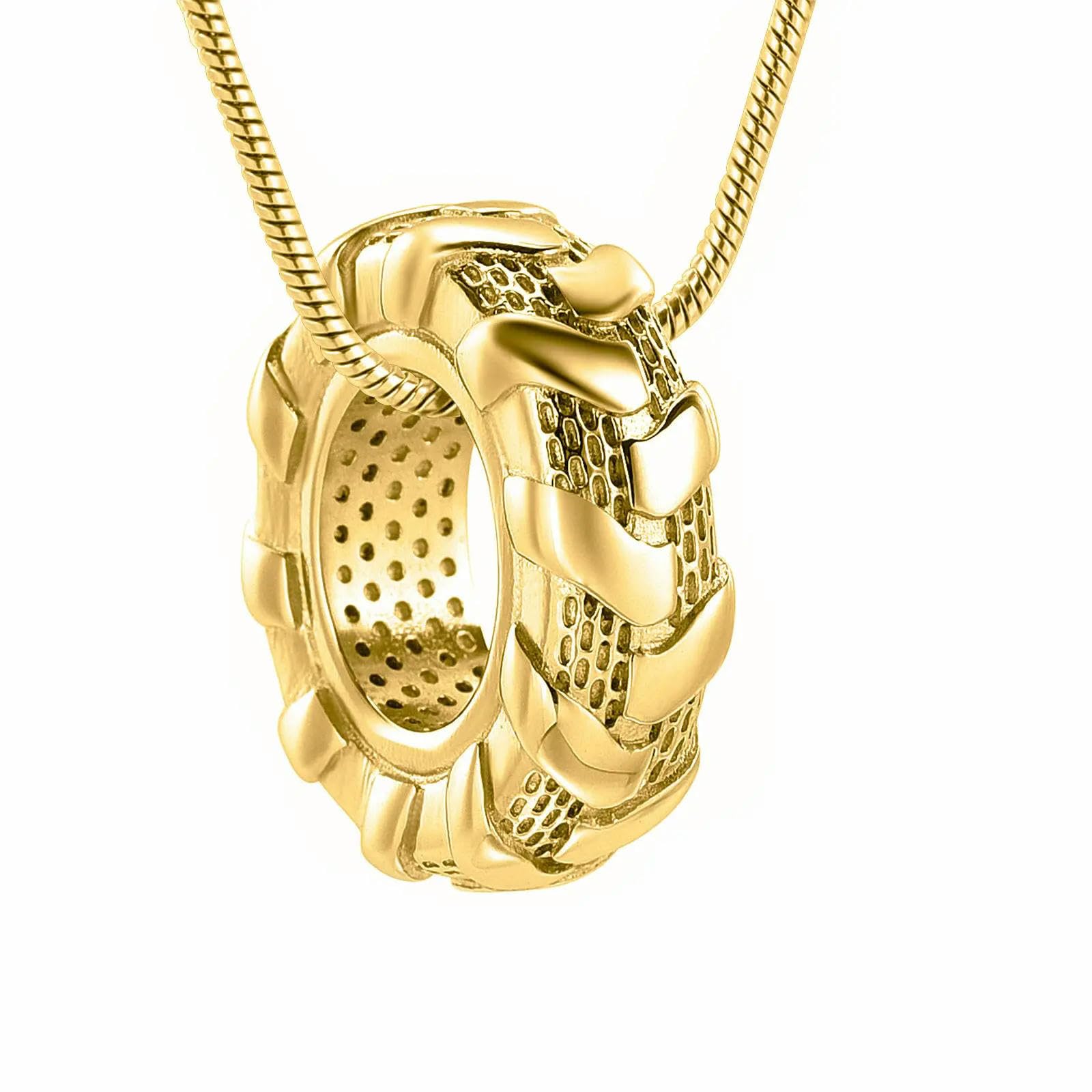 Collier d'urne en acier inoxydable or pour cendres : pendentif souvenir roue de chariot
