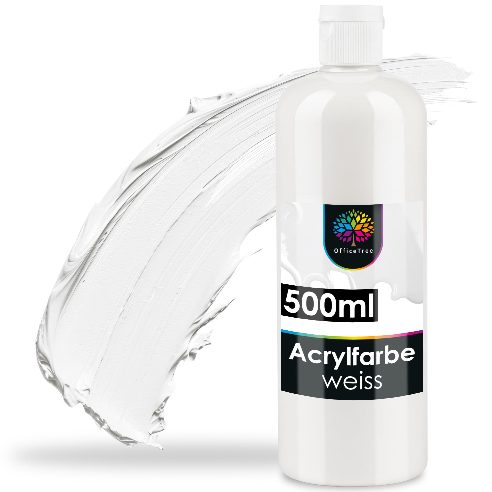 OfficeTree Acrylfarbe Weiß 500ml - Acrylfarbe Wasserbasis Weiß - White Acrylic Paint für Acrylmalerei, Hobbykünstler - Weiße Acrylfarbe Ideal zum Mischen