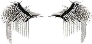 1 Pair Shoulder Epaulet Crystal Rhinestone Punk Rivet Tassels Shoulder Board Arm Badge Brooch Gifts - Silver