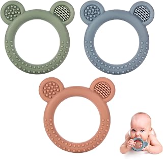 Eascrozn Baby Teething Toys Set of 3 - BPA Free Silicone Bear Teethers for 0-12 Months, Textured Gum Relief Chew Toys