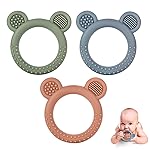 Eascrozn Baby Teething Toys Set of 3, Teethers for Babies 3-6 6-12 Months, BPA Free Soft and Textured Bear Teething Rings Silicone Teething Relief Soothing Sore Gums Baby Chew Toys