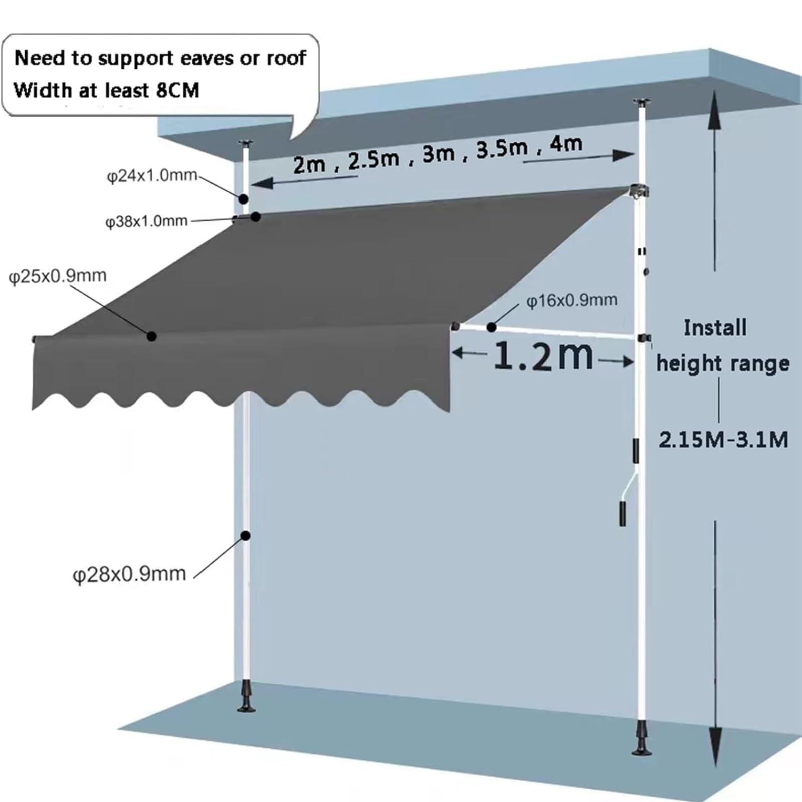 Store banne Auvent rétractable Manuel réglable – Pare-Soleil Pliable avec Protection UV for patios et Portes, Conception sans vis auvent(400 * 120cm)