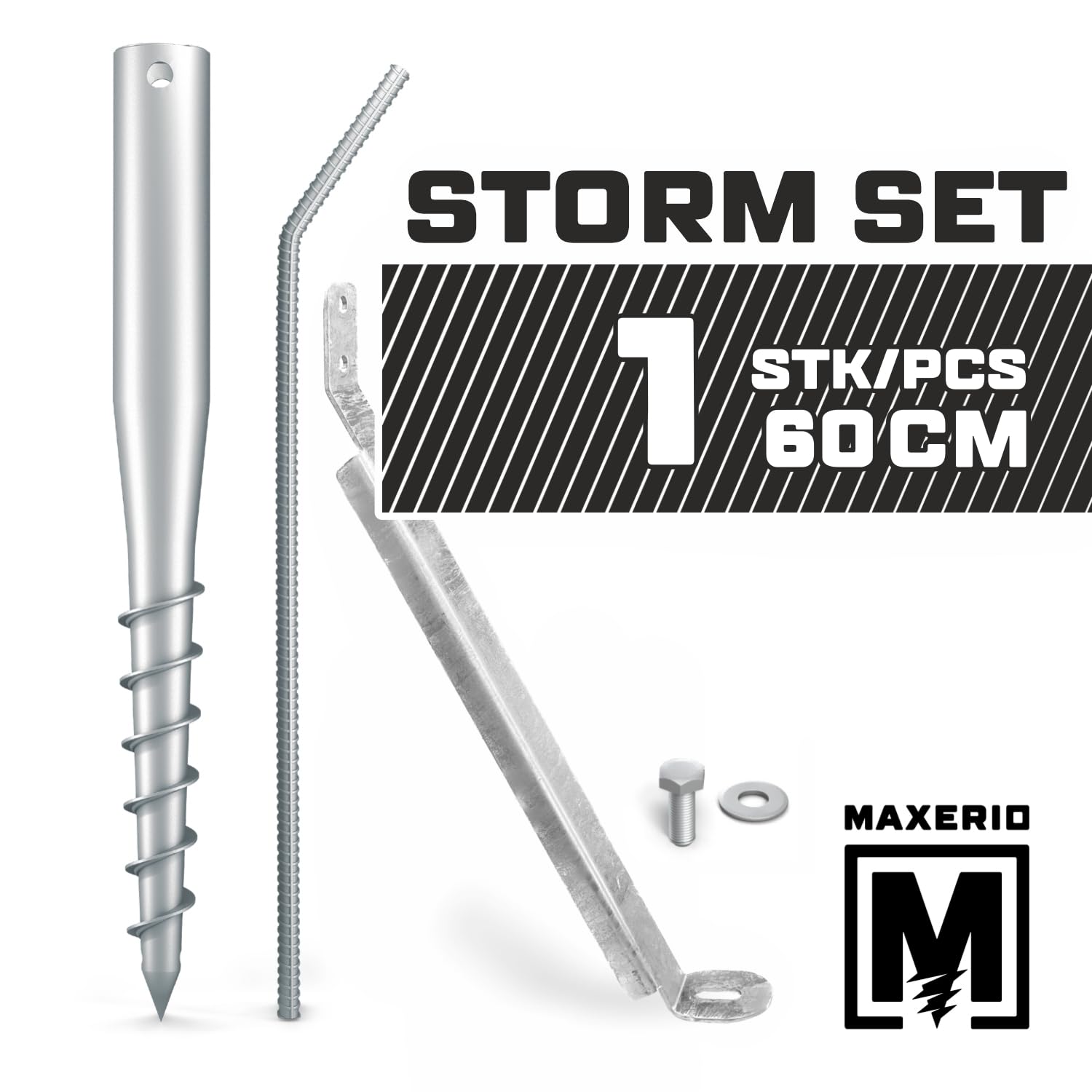 60 cm 1er Storm-Set (Sturmanker) Schraubfundament + Zubehör; Durchmesser 60 x 2; M12
