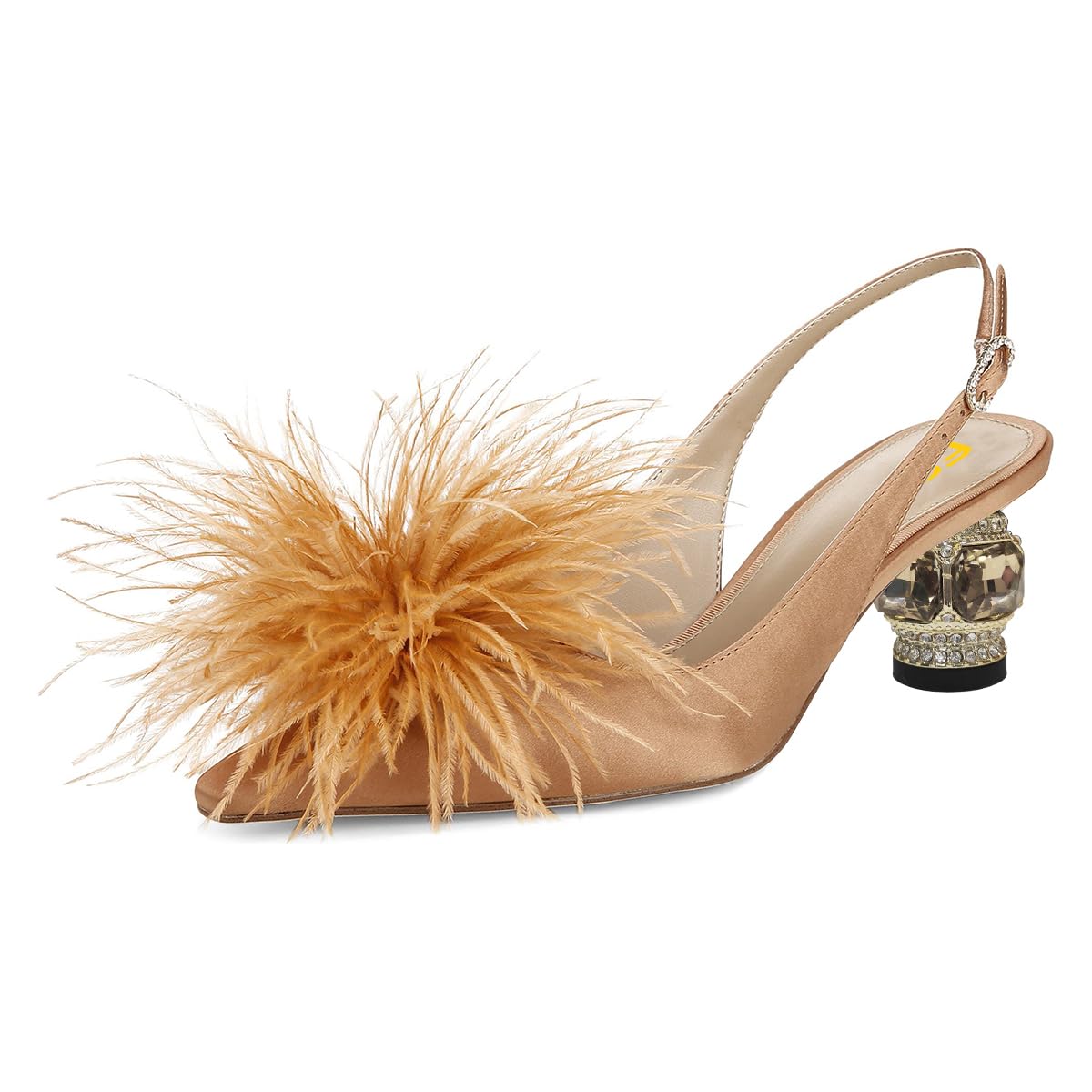 FSJ Women Fashion Fur Fur Closed Square Toe Slingback Pumps Crystal Block Low Heel Fuzzy Party Prom Dress Shoes Size 4-16 US