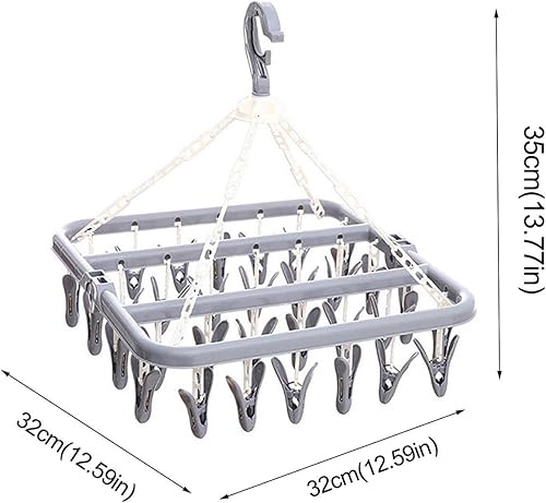 Miniatura 3 de Percha de secado de ropa con 32 clips, ganchos plegables de plástico a prueba de viento para colgar toallas, ropa interior, brasieres, ropa de bebé,
