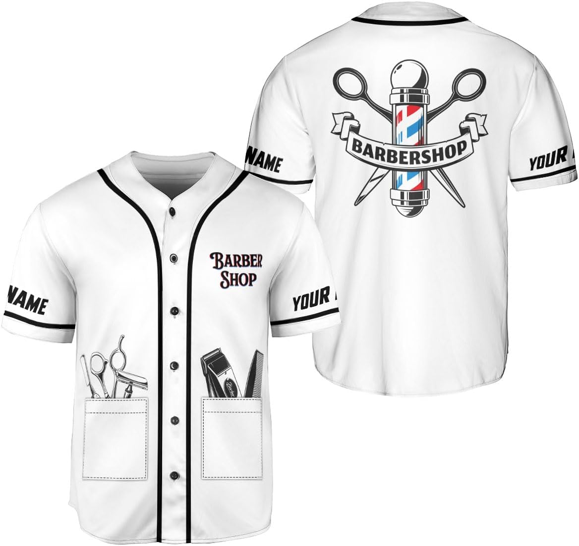 Personalized Barbershop Baseball Jersey, Barber Shirt, Hairdresser Barber Shirt, Hairstylist Jersey Gift for Barber
