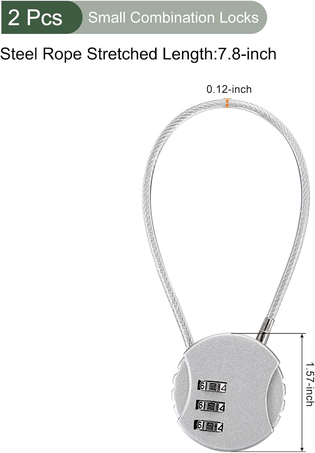 YOKIVE 2 Pcs Small Combination Locks, 3 Digit Baggage Padlocks | Great for Gym Sports Lockers Doors Suitcases (Silver Tone, 7.8-Inch)