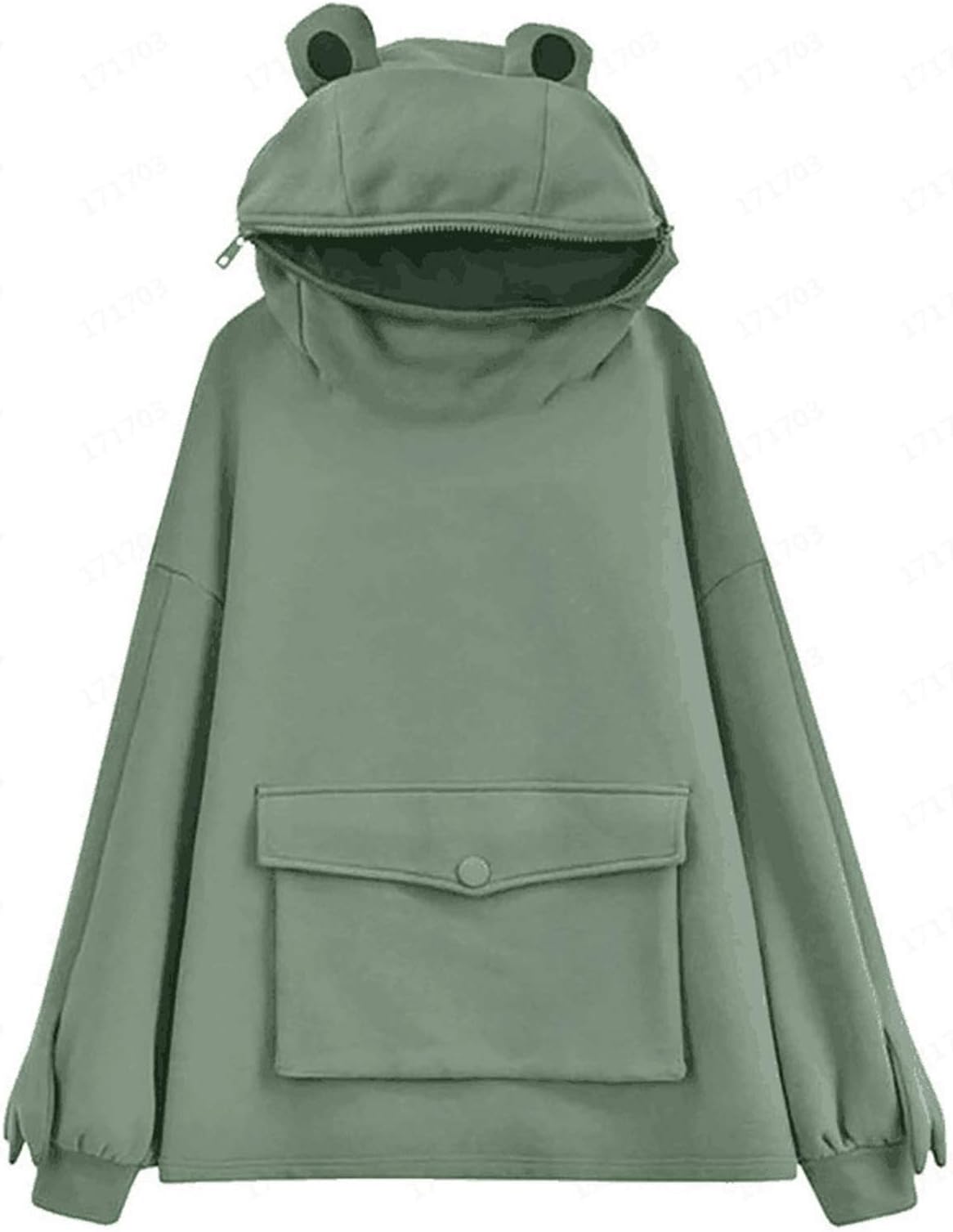 Cute Frog Hat Pullover For Womens Three-Dimensional Pocket Hoodies Stitching Design Sweatershirt (Size : Large)