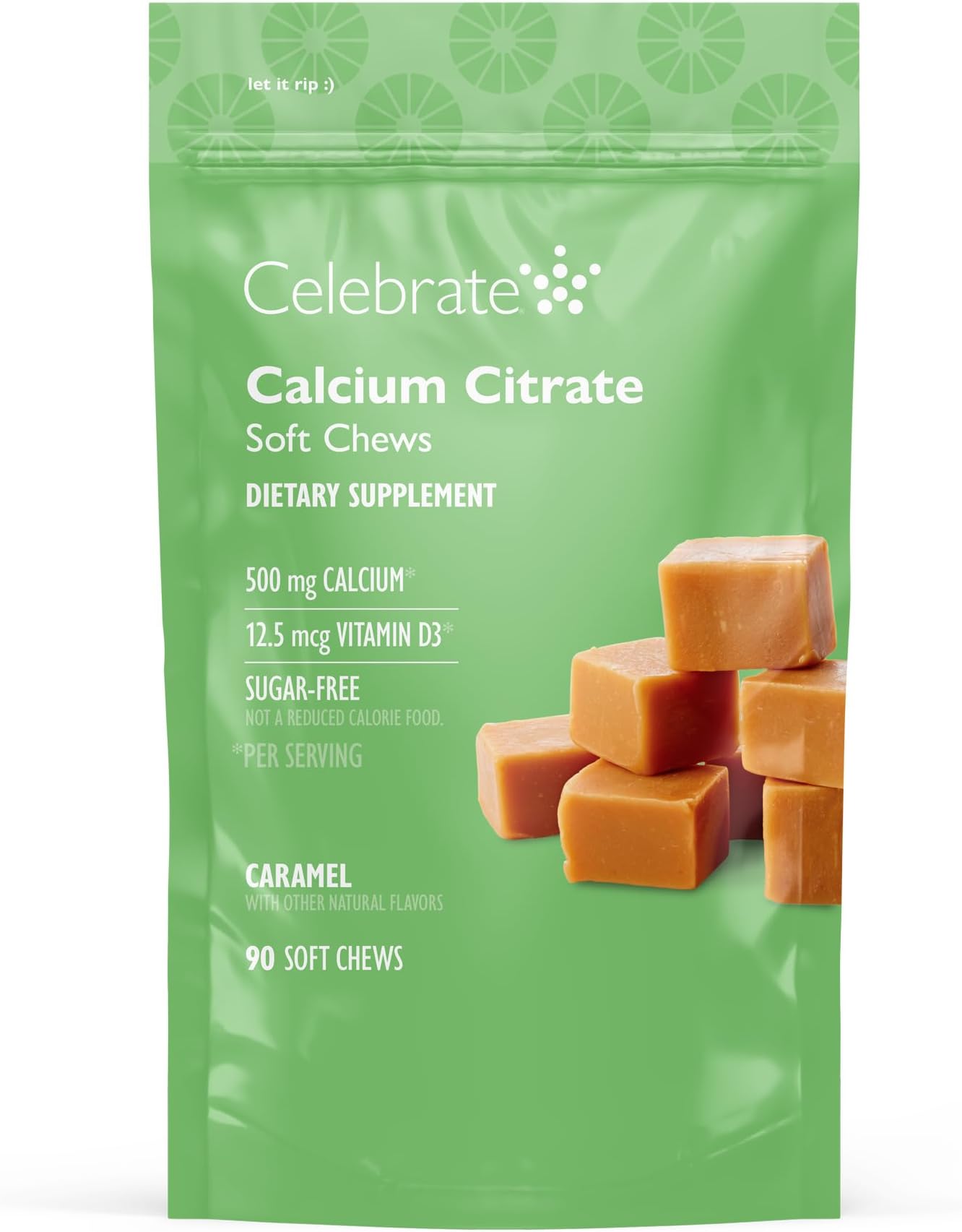 Celebrate Vitamins Bariatric 500mg Calcium Citrate Soft Chews with 500 IU Vitamin D3 – Essential for Gastric Bypass Patients & Bone Health - Sugar & Gluten Free, Caramel (90 Chews)