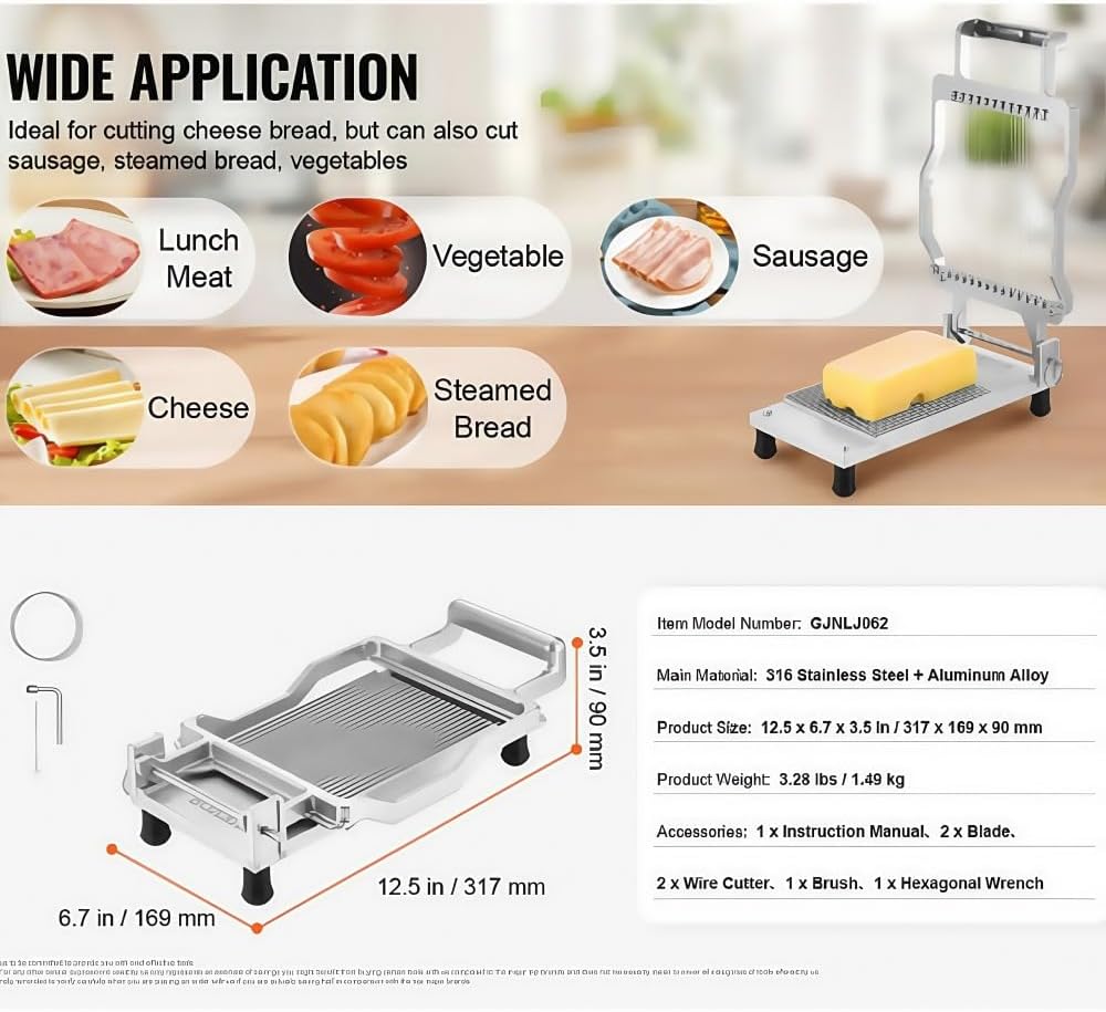Klivex チーズスライサー バターカッター ステンレス製 多目的チーズカッター 1CM / 2CM 交換用 ステンレススチール