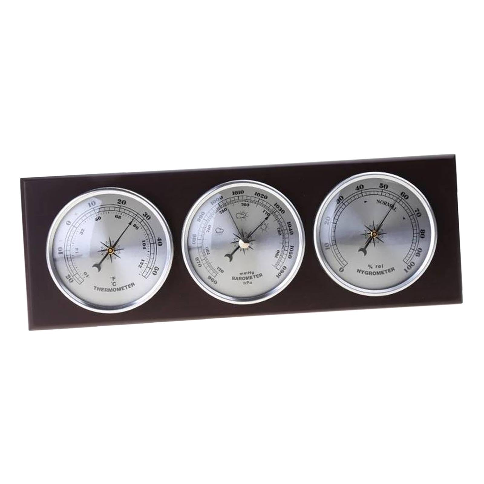 Wetterstation Metall Holz Messgerät Thermometer Hygrometer Luftfeuchtemesser Präzise Temperaturanzeige für Wohnzimmer Flur Wanddekor, horizontal