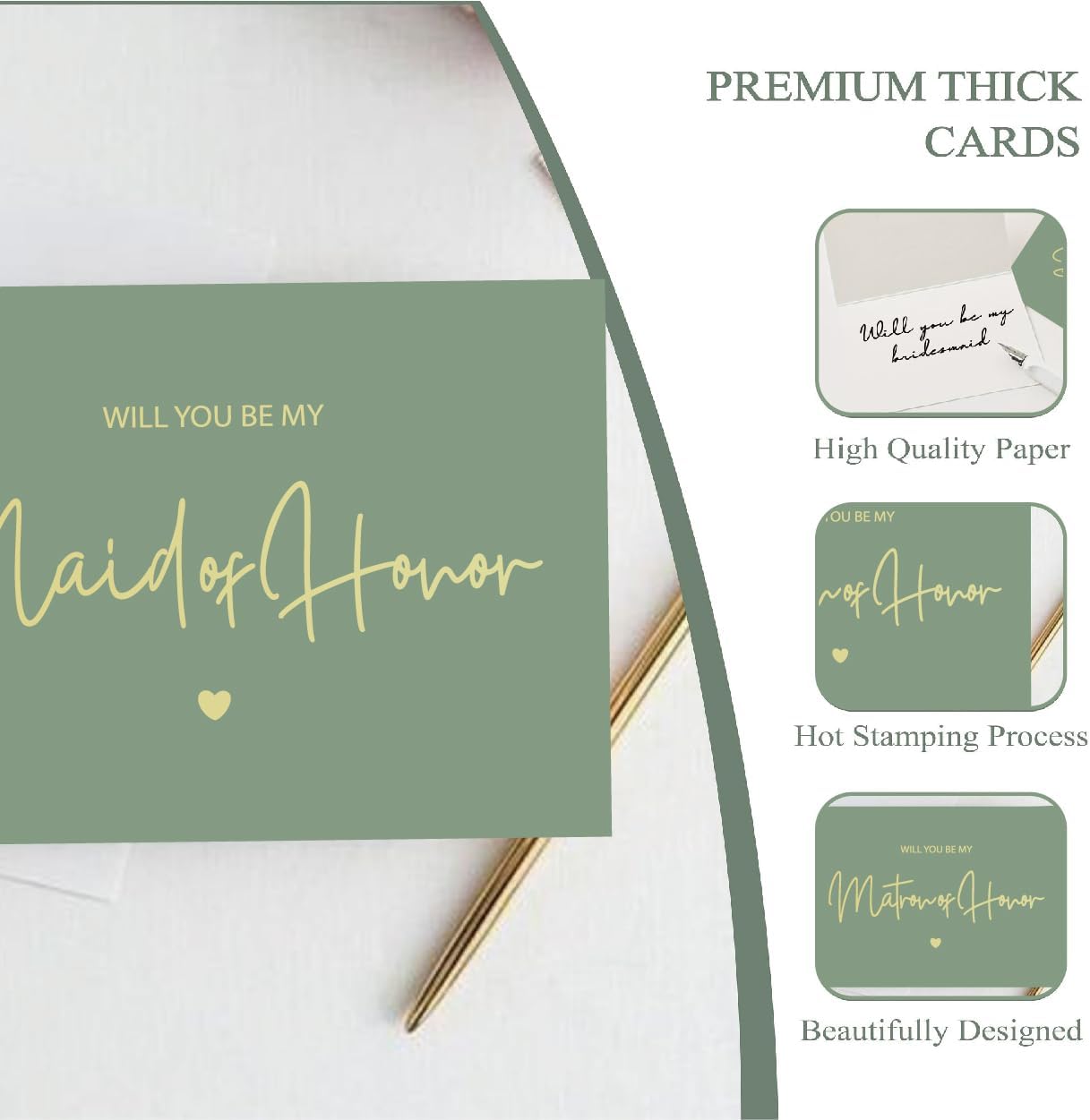 PartyGifts&beyond Will You Be My Bridesmaid Card Set of 10 Bridesmaid Proposal Card,8 Bridesmaid Cards 1 Maid of Honor Card 1 Matron of Honor Card with 10 Envelopes(Sage Green)