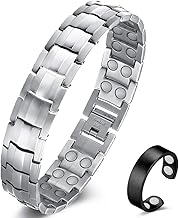 Vicmag Men Magnetic Bracelets Titanium Steel Magnet Bracelet Ultra Strength Double Row Wristband Brazaletes with Adjustment Tool & Gift Box (Silver)
