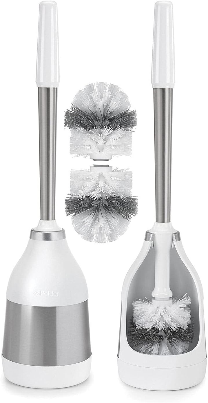 Polder Stainless Steel Toilet Brush Caddy Black 2 Pack + 2 Replacement Brush Heads
