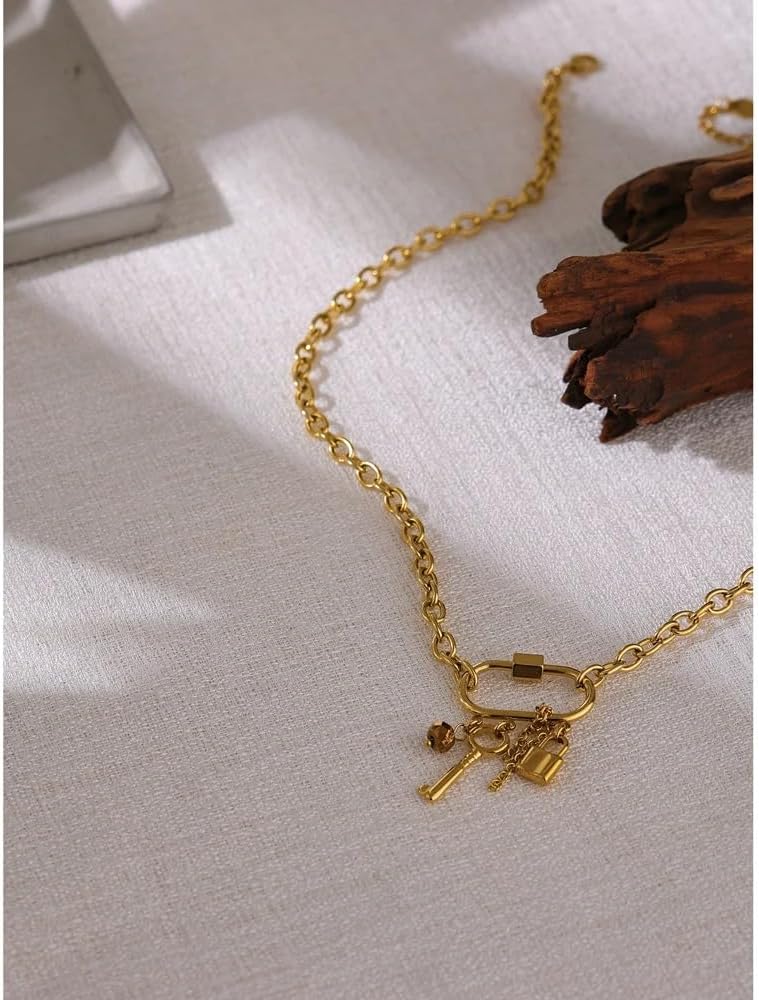 925 sterling Silver Charm Metal Crystal Key Necklace For Women, 14k Yellow Gold Chain Choker Lock And Key Necklaces, Keys Silver Necklace - Image 7