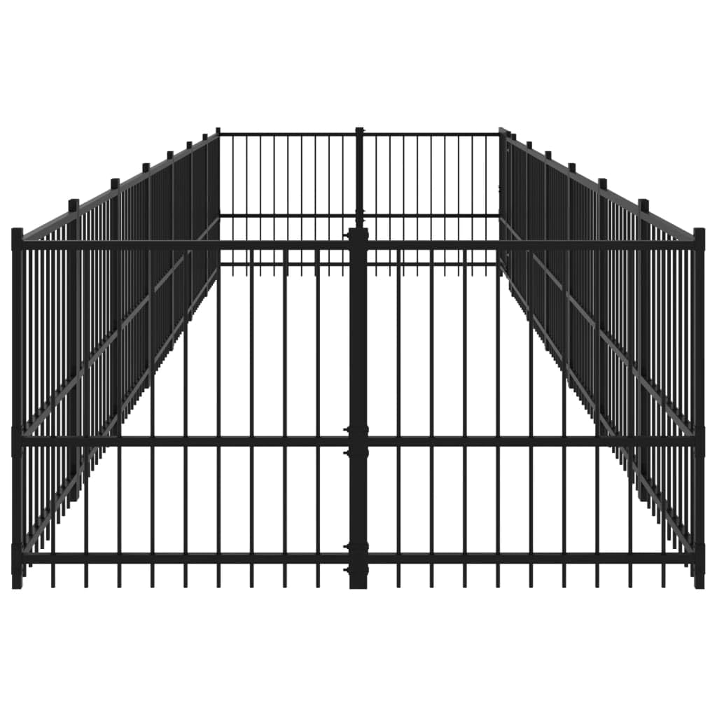 Perrera para perros de acero con recubrimiento en polvo de 13,14 m² con puerta giratoria, protección estable, resistente a la intemperie, para cachorros y perros, ideal para jardín