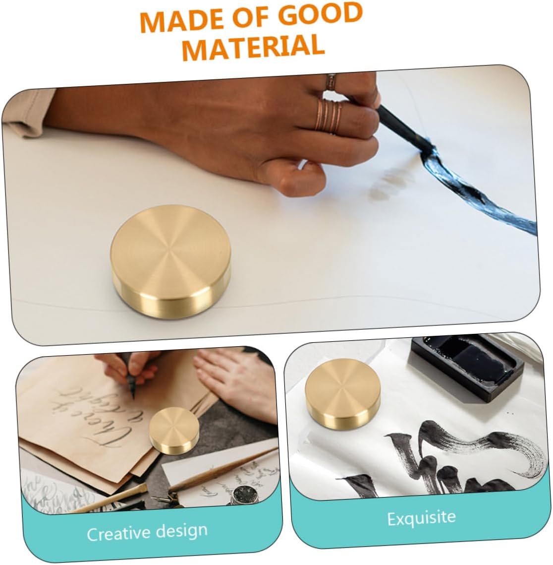 Hemoton Brass Round Paperweight 2.36 Inch Heavy Metal Desk Accessory for Calligraphy Supplies and Office Workspace Organizer