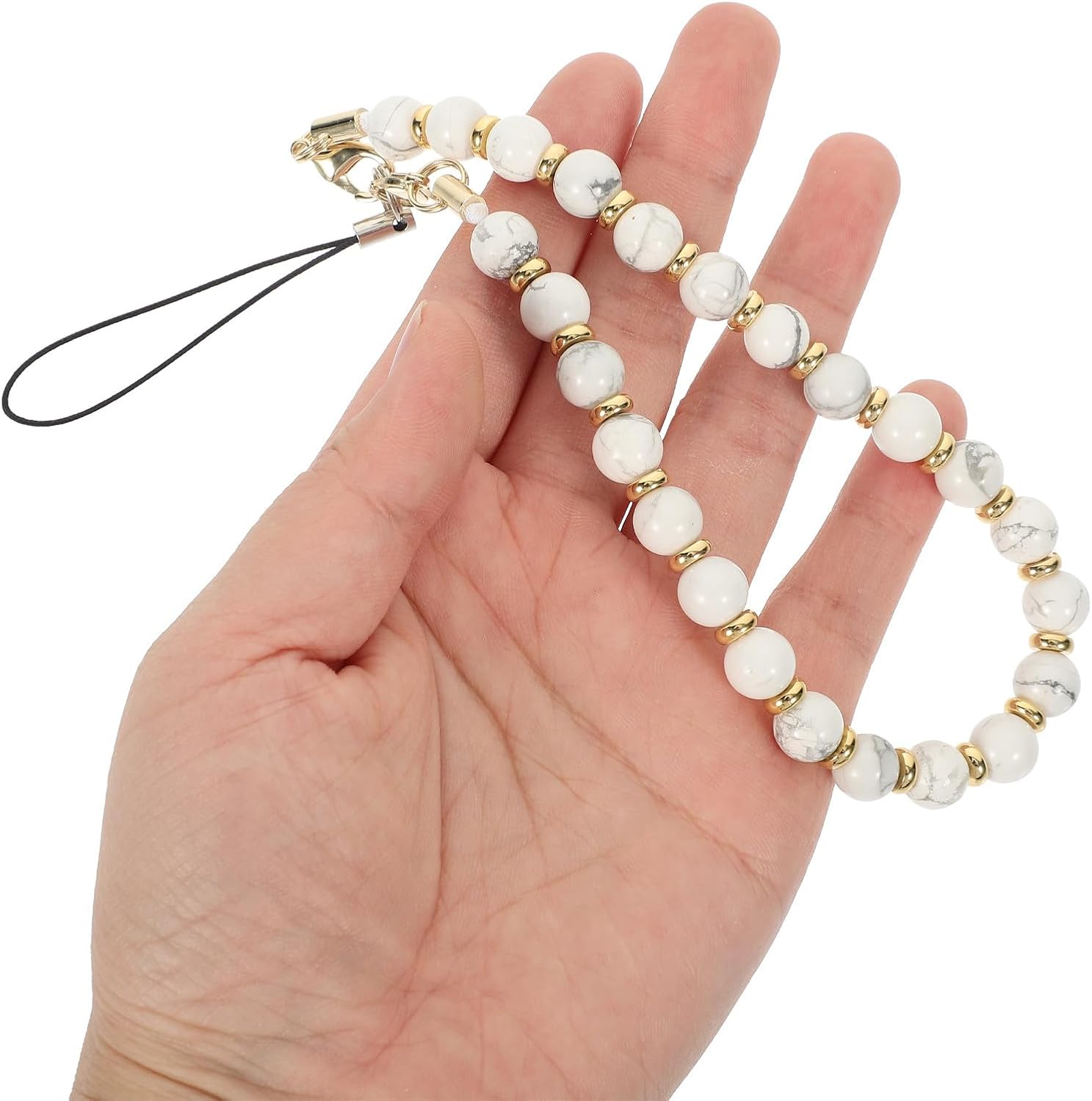 Toddmomy Beaded Phone Lanyard Wrist Strap Charm with Stone Alloy, White image 4
