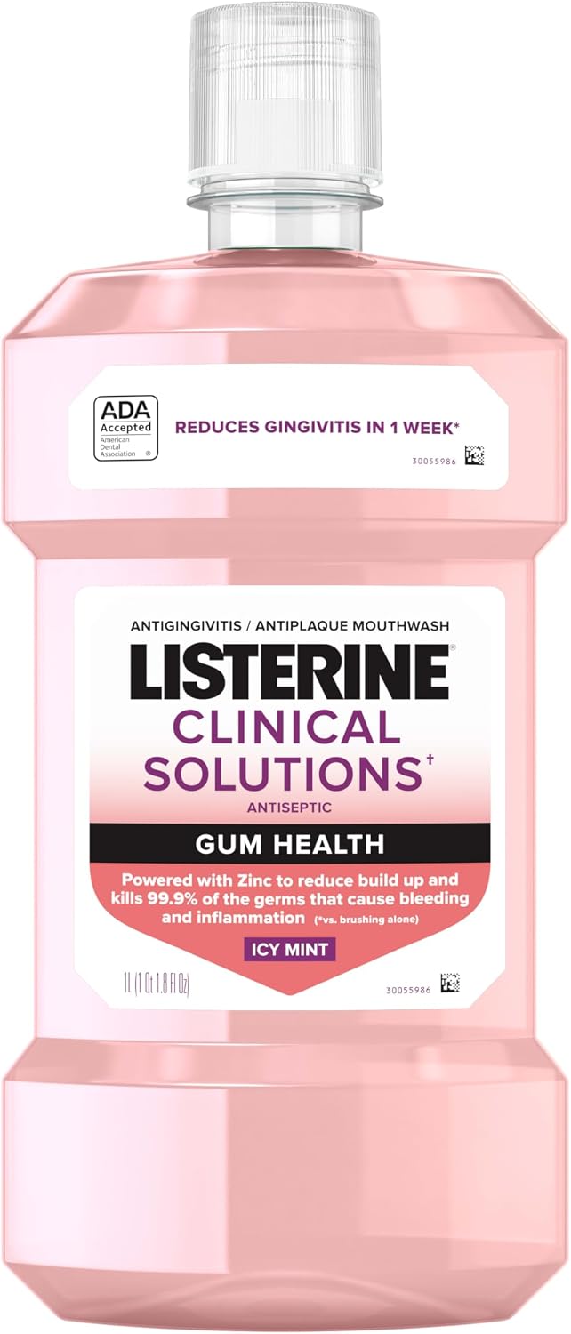 Listerine Clinical Solutions Gum Health Antiseptic Mouthwash, Antigingivitis & Antiplaque Oral Rinse Helps Prevent Plaque Buildup & Immediately Kills Germs for Healthier Gums, ICY Mint, 1 L