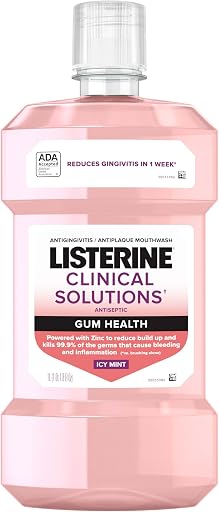 Listerine Clinical Solutions Gum Health Antiseptic Mouthwash, Antigingivitis & Antiplaque Oral Rinse Helps Prevent Plaque Buildup & Immediately Kills Germs for Healthier Gums, ICY Mint, 1 L
