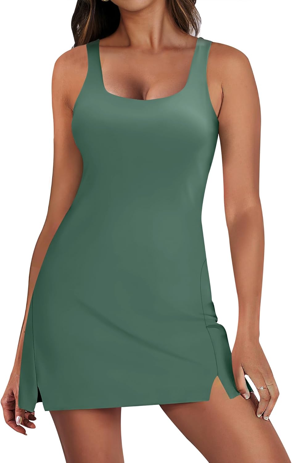 ANRABESS Women's Tennis Dresses Built in Shorts and Bra Summer Sleeveless Athletic Workout Golf Mini Active Romper Dress