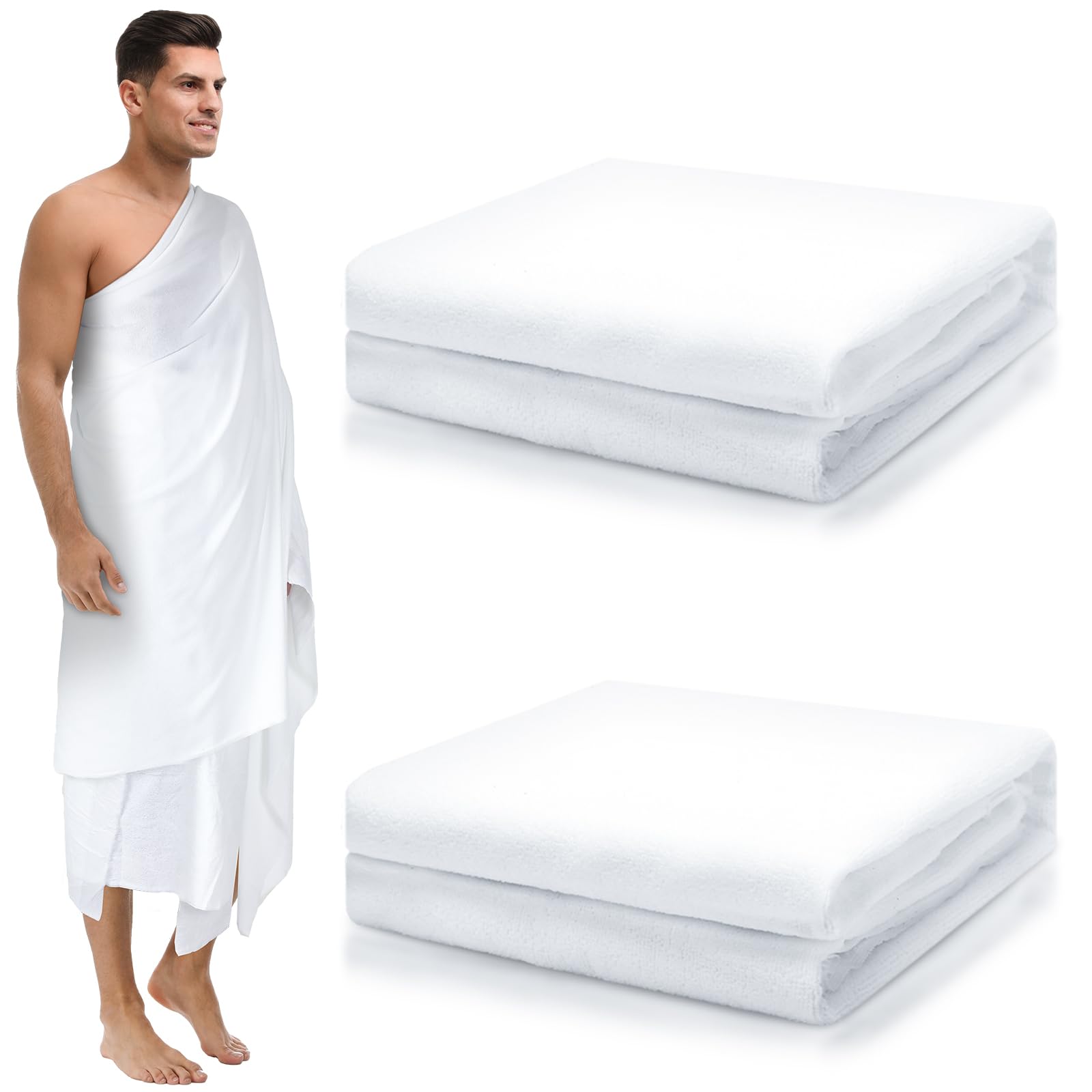 Suhine 2 Pcs Ahram Ihram Ehram for Hajj and Umrah Islamic Clothing for Men Umrah White Hajj Gifts, 41.3 x 82.7 Inches
