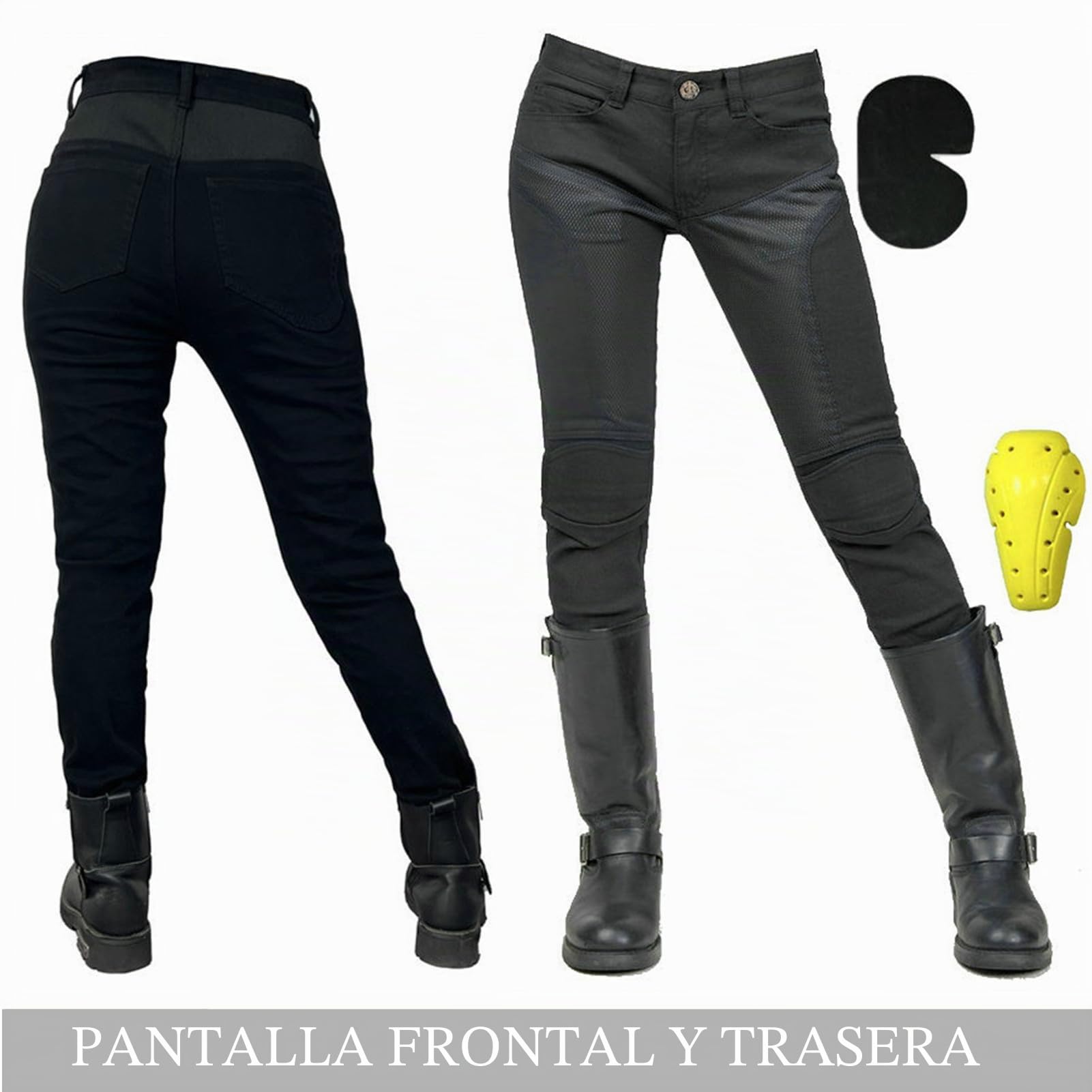Pantalones De Moto para Mujer,Kevlar Vaqueros De Motociclista Elástico Carreras Senderismo Pantalones con Bolsillos Y 4 Almohadillas Protectoras Desmontables