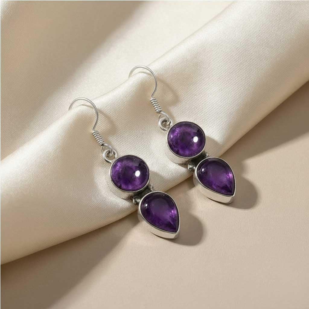 Natural Gemstone Drop Dangle Earring For Women Rose Quartz, Carnelian, Agate, Tiger Eye Round - Pear Boho 925 Sterling Silver Plated Handmade Jewelry