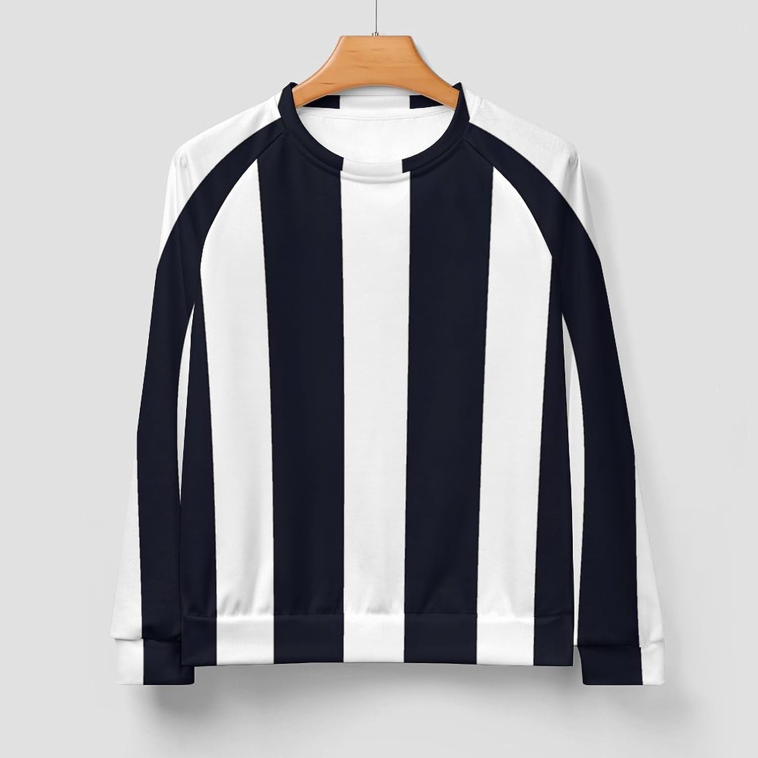 Navy Stripe Men's Sweatshirt Crew Neck Sweater Long Sleeve Pullover Tops Casual Wear