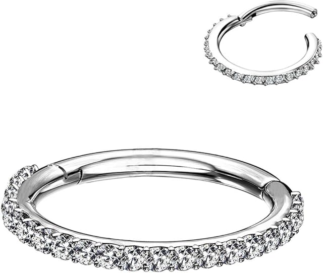 OUFER Nose Rings Septum 16G 316L Stainless Steel Hinged Segment Clicker Clear CZ Paved Cartilage Earrings Hoop Helix Tragus Daith Piercing Jewellery