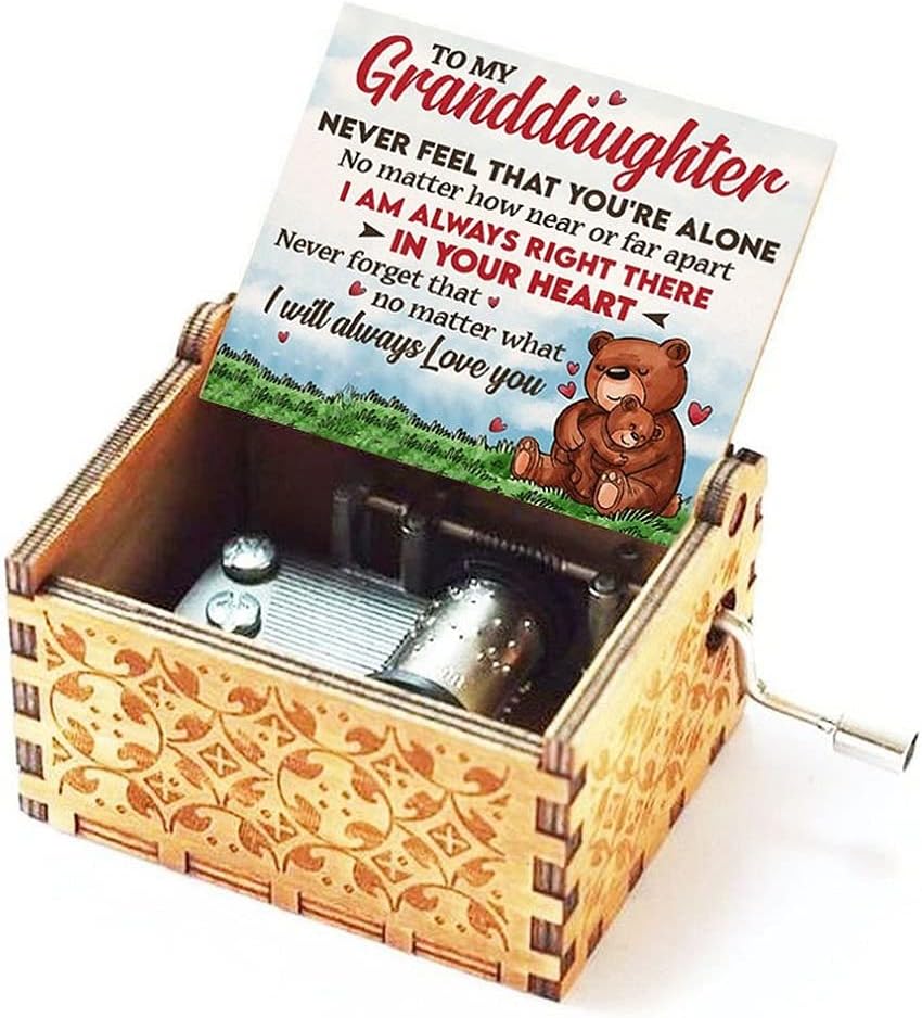 Gifts for Granddaughter from Grandpa/Grandma Hand Crank Engraved Music Box- Mechanism Antique Vintage Personalizable Gifts for Christmas/Birthday/Wedding