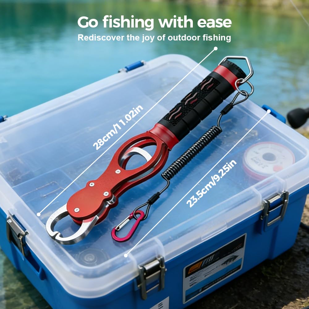 Heavy Duty Fish Lip Gripper with Weighing Scale, 2026 New Fish Grabber, Portable Fishing Pliers, Non Slip Handle Fishing Tool Set for Outdoor Fishing, Fishing Gifts for Men and Women (Red)