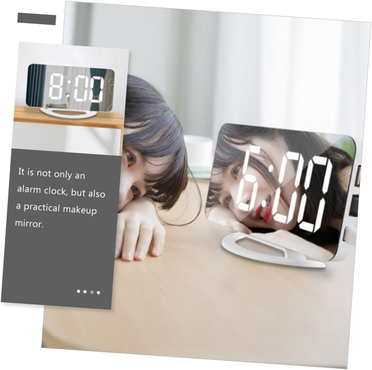 Vibrating Alarm Clock with LED Mirror Surface Digital Display, Multifunctional Shaking Bedside Clock for Bedroom Use