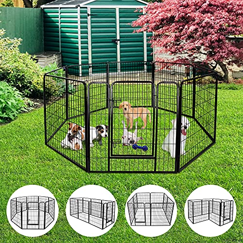 Dog Playpen Dog Fence Outdoor for Large/Medium/Small Dogs 8/16 Panels Indoor Dog Pen 24"/32"/40" Height Metal Dog Exercise Pen Portable Puppy Playpen Pen