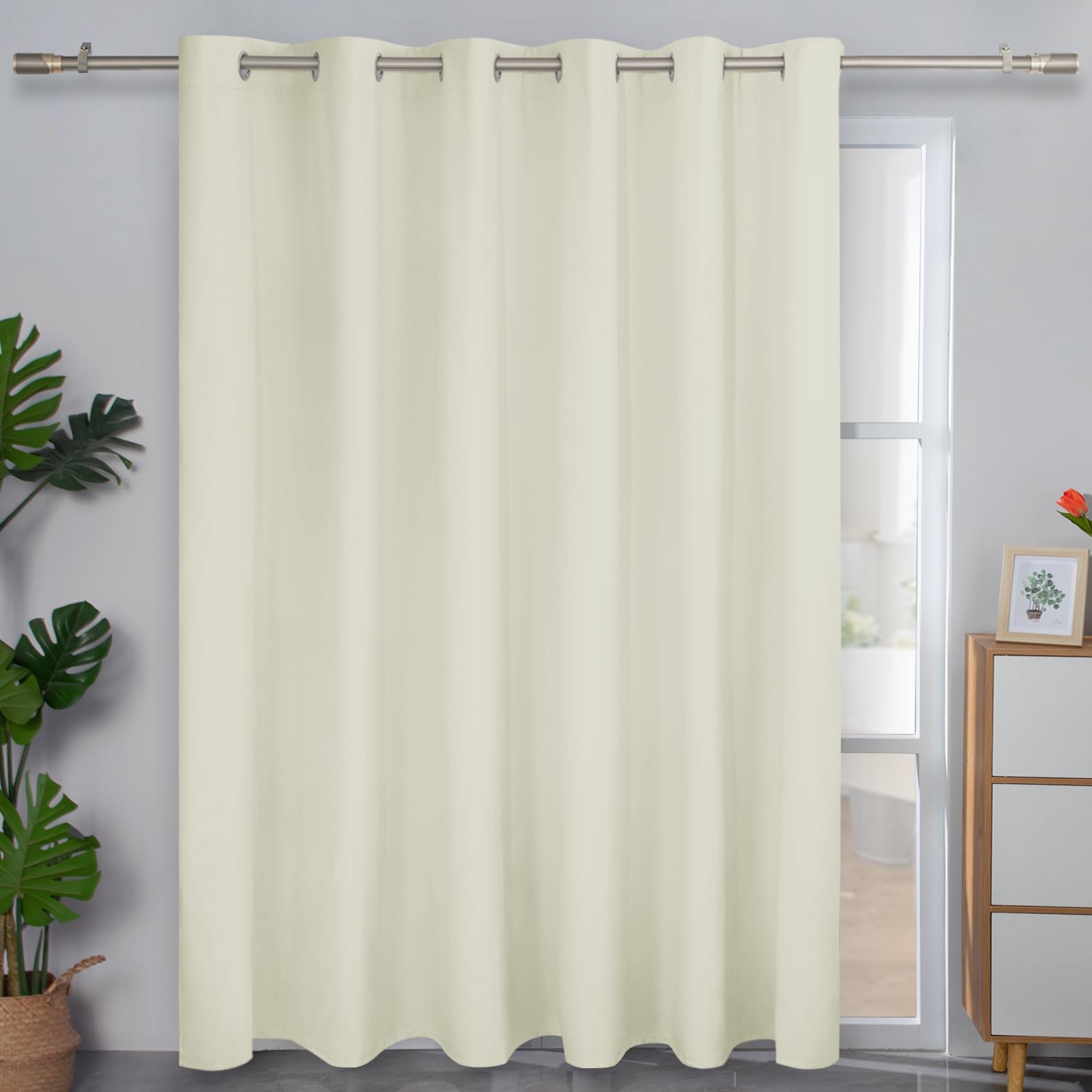 Easy-Going Linen Look 100% Blackout Curtain 100x84 Inch Extra Wide Patio Sliding Door Curtain Solid Thermal Insulated Room Curtain for Bedroom, Living Room (1 Panel, Ivory)