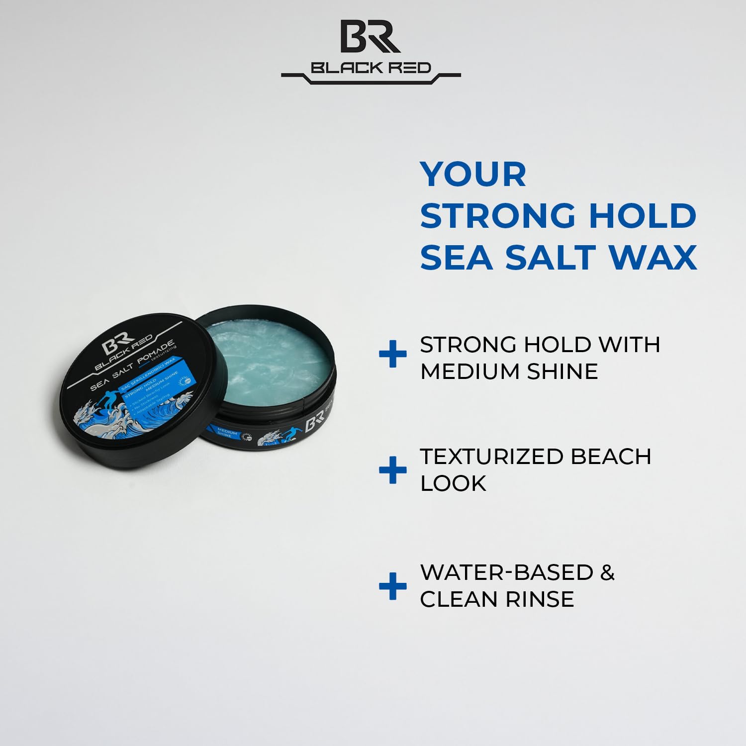 Black Red Pommade au sel de mer pour homme 120 ml | Forte tenue avec brillance moyenne | À base d'eau, non grasse et facile à laver | Pommade texturisante naturelle