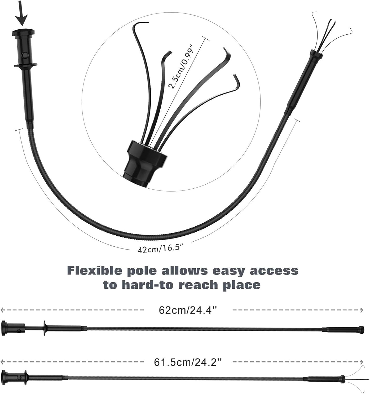 Housolution Grabber Tool Magnetic Four-claw Picker, Bendable Hose Reacher Pickup Sweeper with LED Lights, Flexible Long Handy Reaching Assist Tool for Litter Pick/Home Sink/Drain - Black