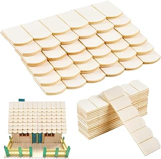 FINGERINSPIRE 24Pcs Dollhouse Wooden Roof 4.47x1.24 Inch Vintage White Miniature Roofs Tiles 1/12 Scale Natural Wooden Roof Shingles for Dollhouse Model House Creative Building Projects