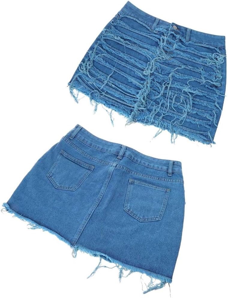 Lily Brown Womens Summer Mini Denims Skirt High Waist Cargo Skirt Ripped Y2k Bodycon Skirt Tassels Jean Short Pencil Skirts Gifts Purple, Large