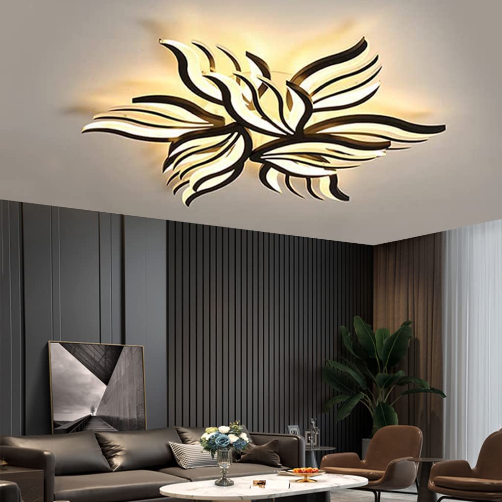 Modern Ceiling Light LED Dimmable Living Room Lamp with Remote Control Conference Room Ceiling Lamp Black Creative Design Bedroom Lamp Large Indoor Color Changing Ceiling Lighting,9 Flames