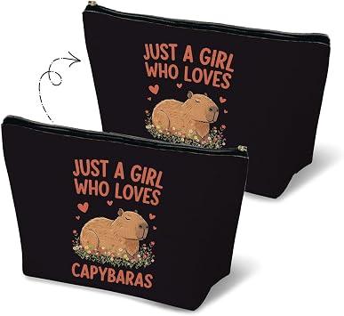 Black Capybara Gifts, Just a Girl Who Loves Capybara Makeup Bag Stuff for Girls Cosmetic Bag Travel Toiletry Bag for Women, Cute Zipper Makeup Pouch